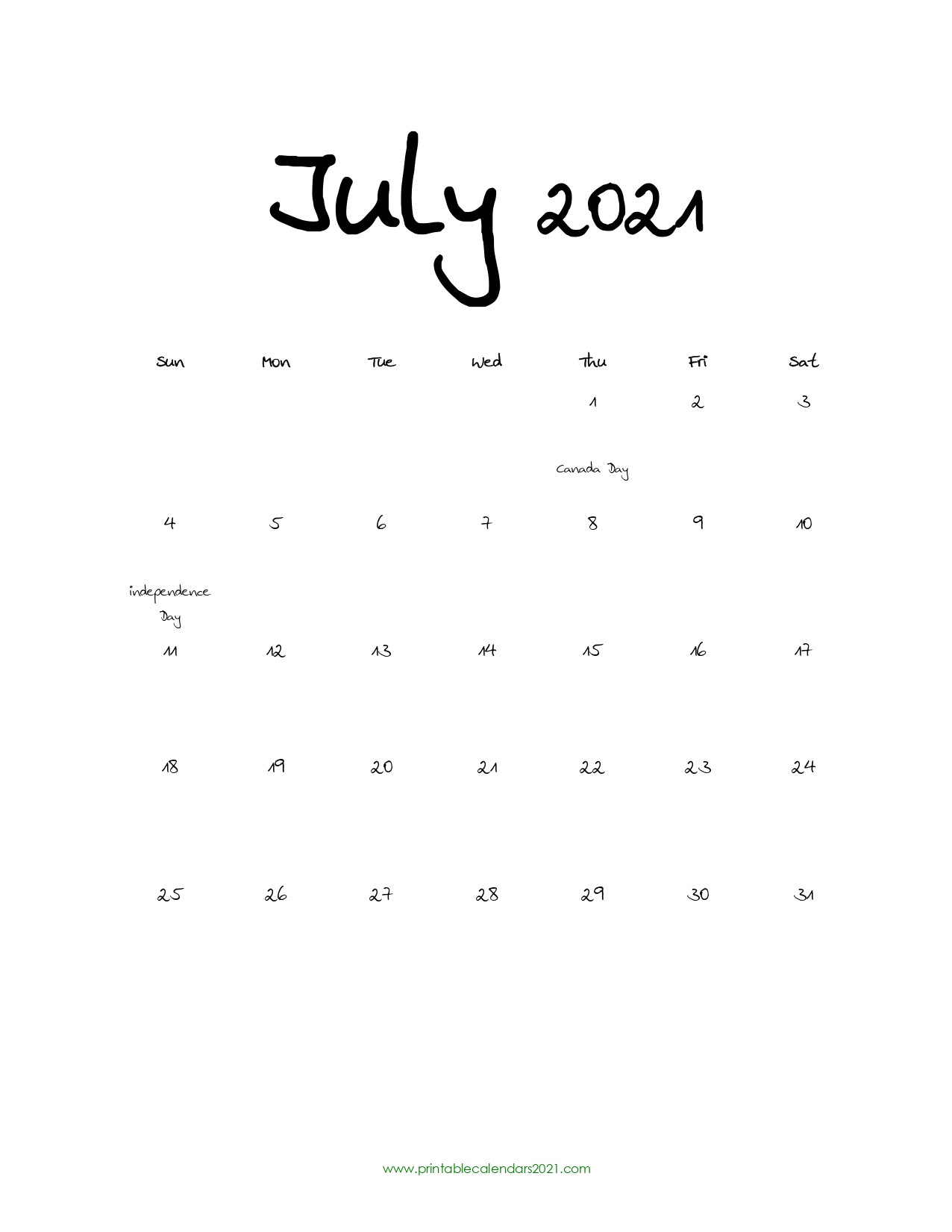 45+ July 2021 Calendar Printable, July 2021 Calendar Pdf  July Calendars Free Printable Without Downloading