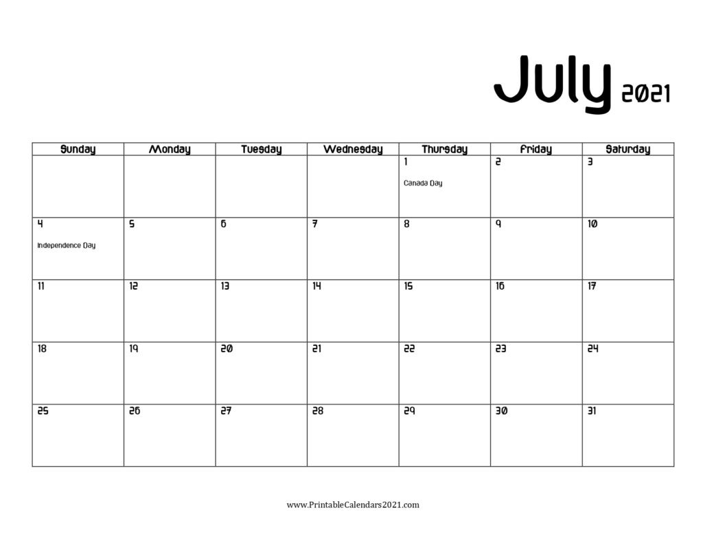 45+ July 2021 Calendar Printable, July 2021 Calendar Pdf  July Calendars Free Printable Without Downloading