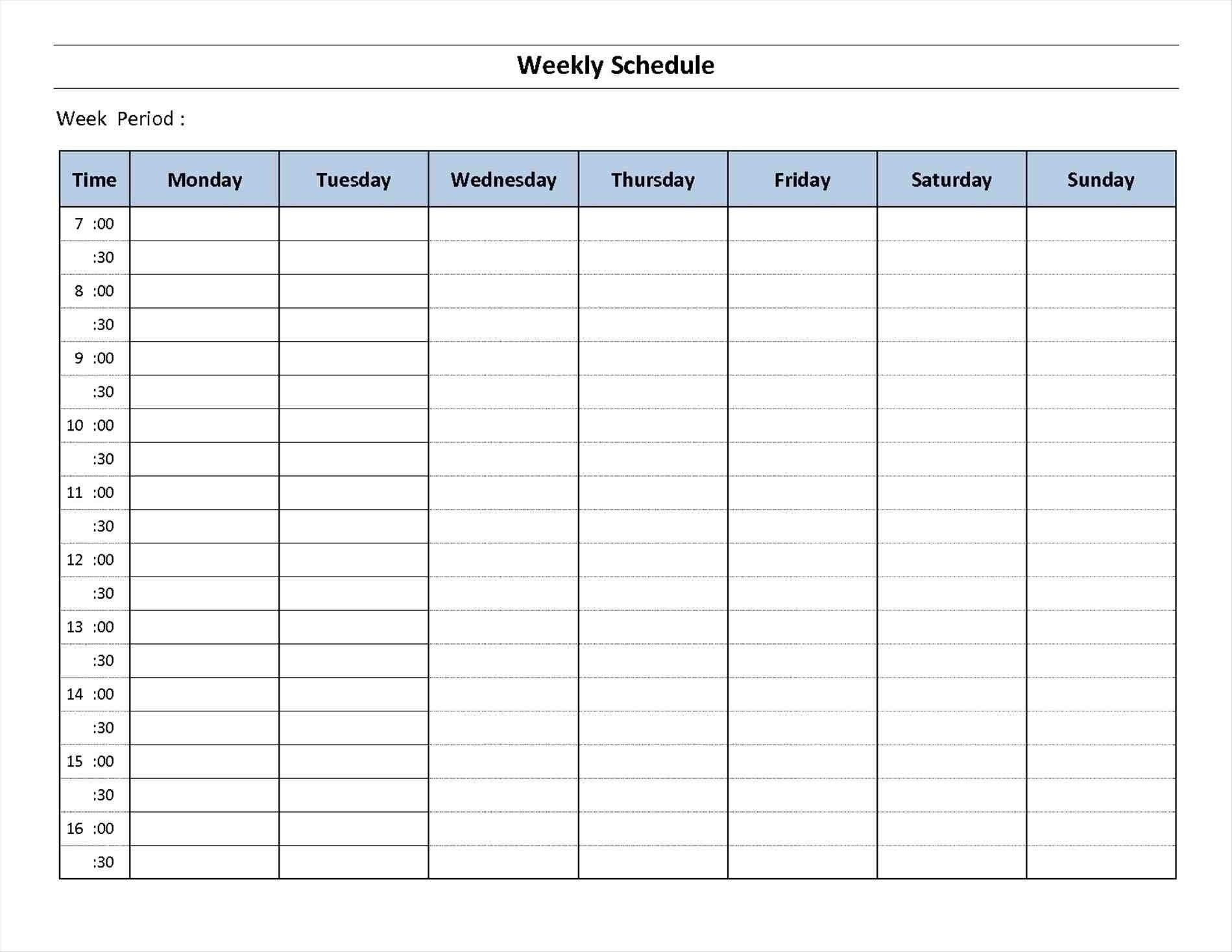 7 Day Calendar Template Excel | Free Calendar Template Example  7-Day Weekly Planner Template