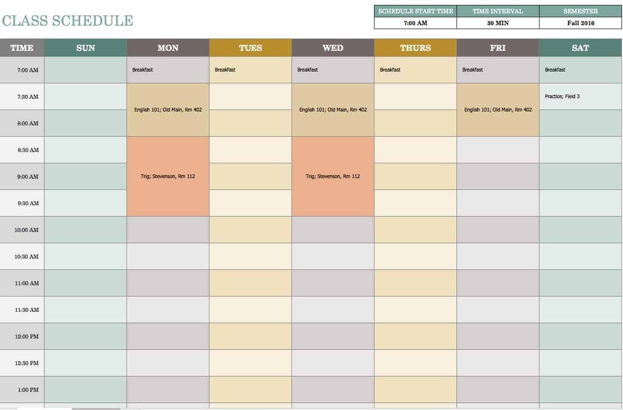 7 Day Calendar Template Excel | Free Calendar Template Example  7 Week Calendar Template