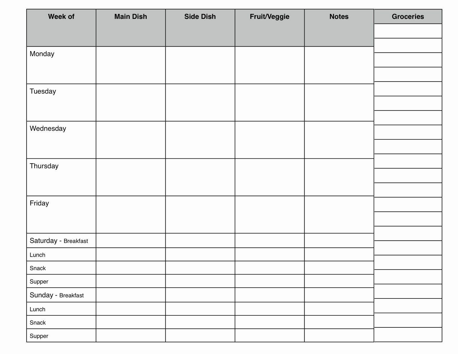 7 Day Meal Plan Template Meal Plan Template Free Lovely 7  7-Day Weekly Planner Template