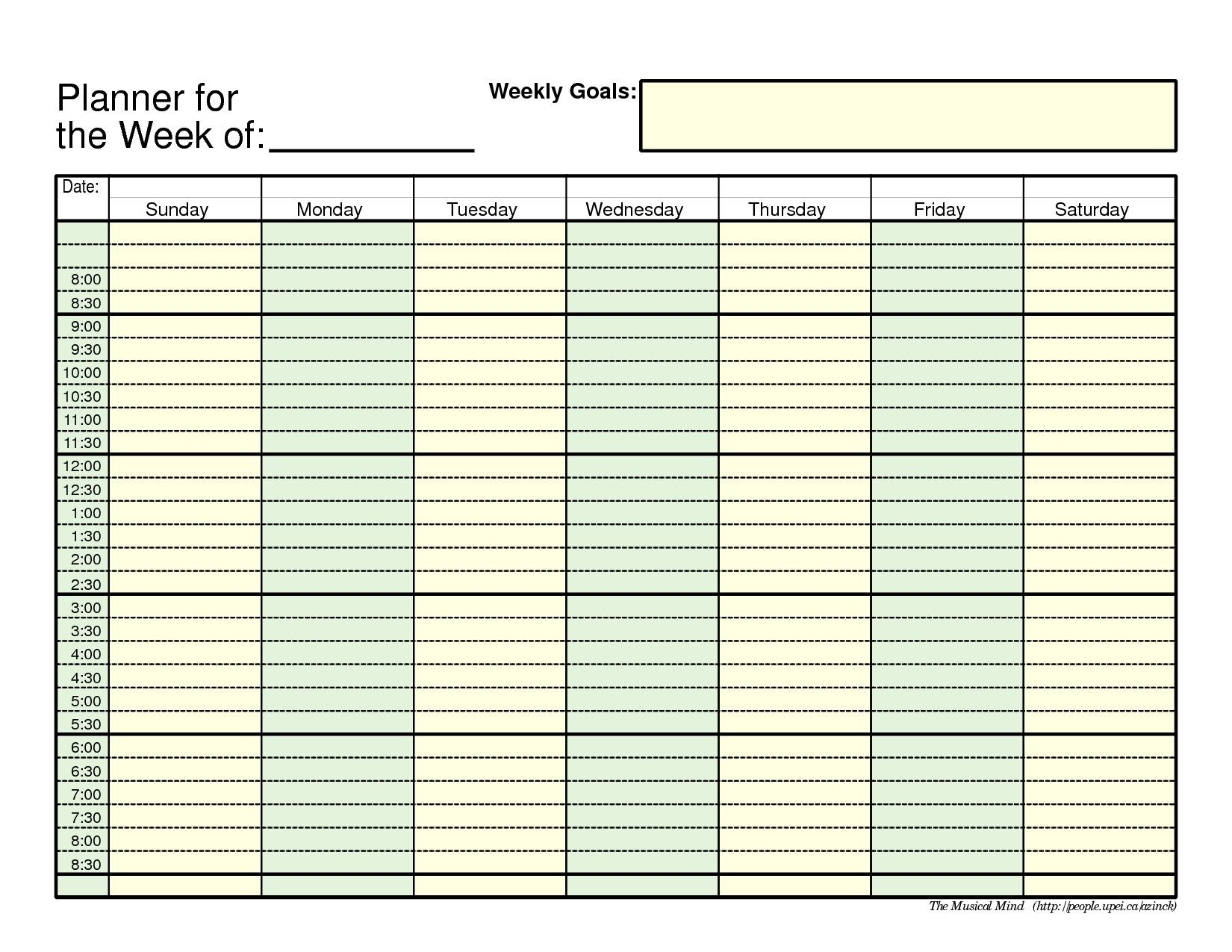 7 Day Monthly Calendar | Free Weekly Planner Templates  7 Day Weekly Planner