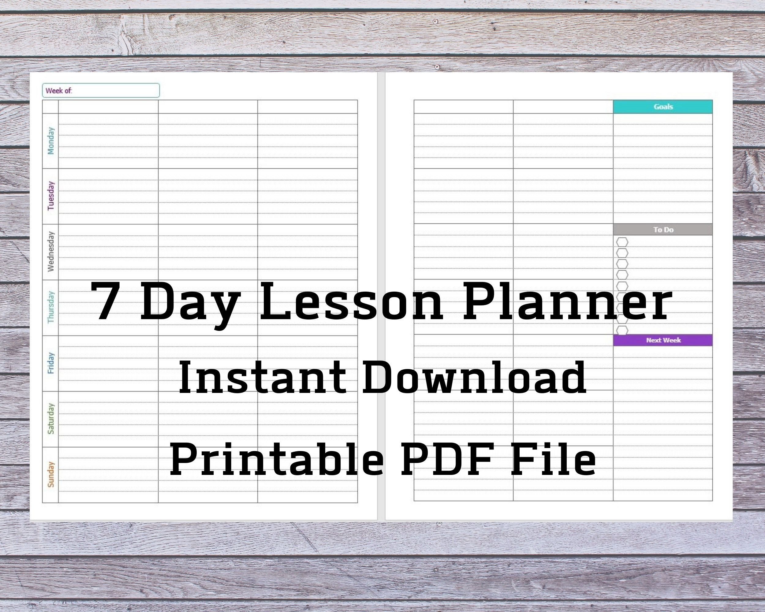 7 Day Weekly Lesson Planner Homeschool Lesson Planner  7 Day Weekly Planner