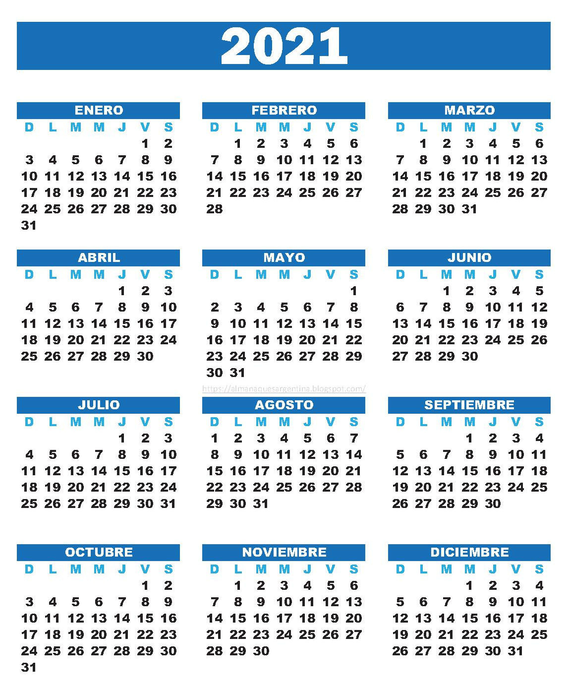 Almanaques Y Feriados: 2021  Calendario 2021 Con Las Semanas