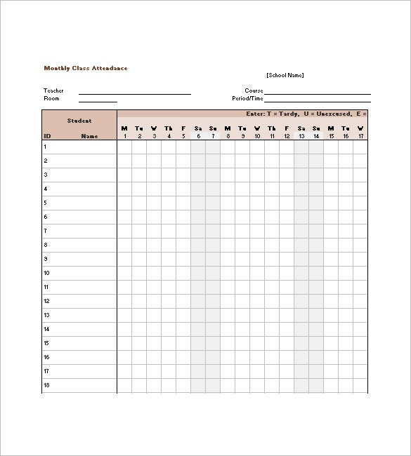Attendance List Template - 10+ Free Sample, Example  Monthly-Attendance-List