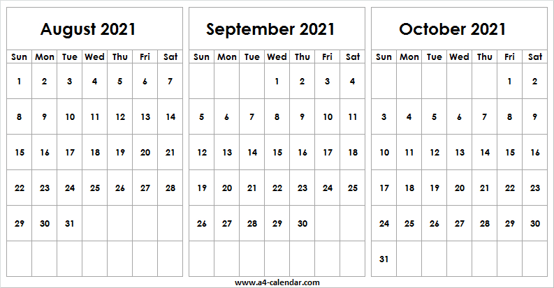 August To October 2021 Calendar Editable - A4 Calendar  August 2021 To December Calendar