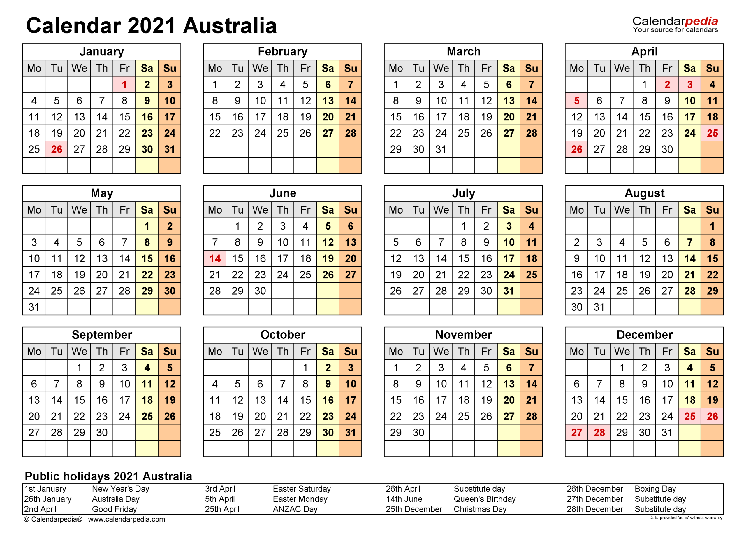 Australia Calendar 2021 - Free Printable Pdf Templates  Aus 2021-2021 Financial Year Period