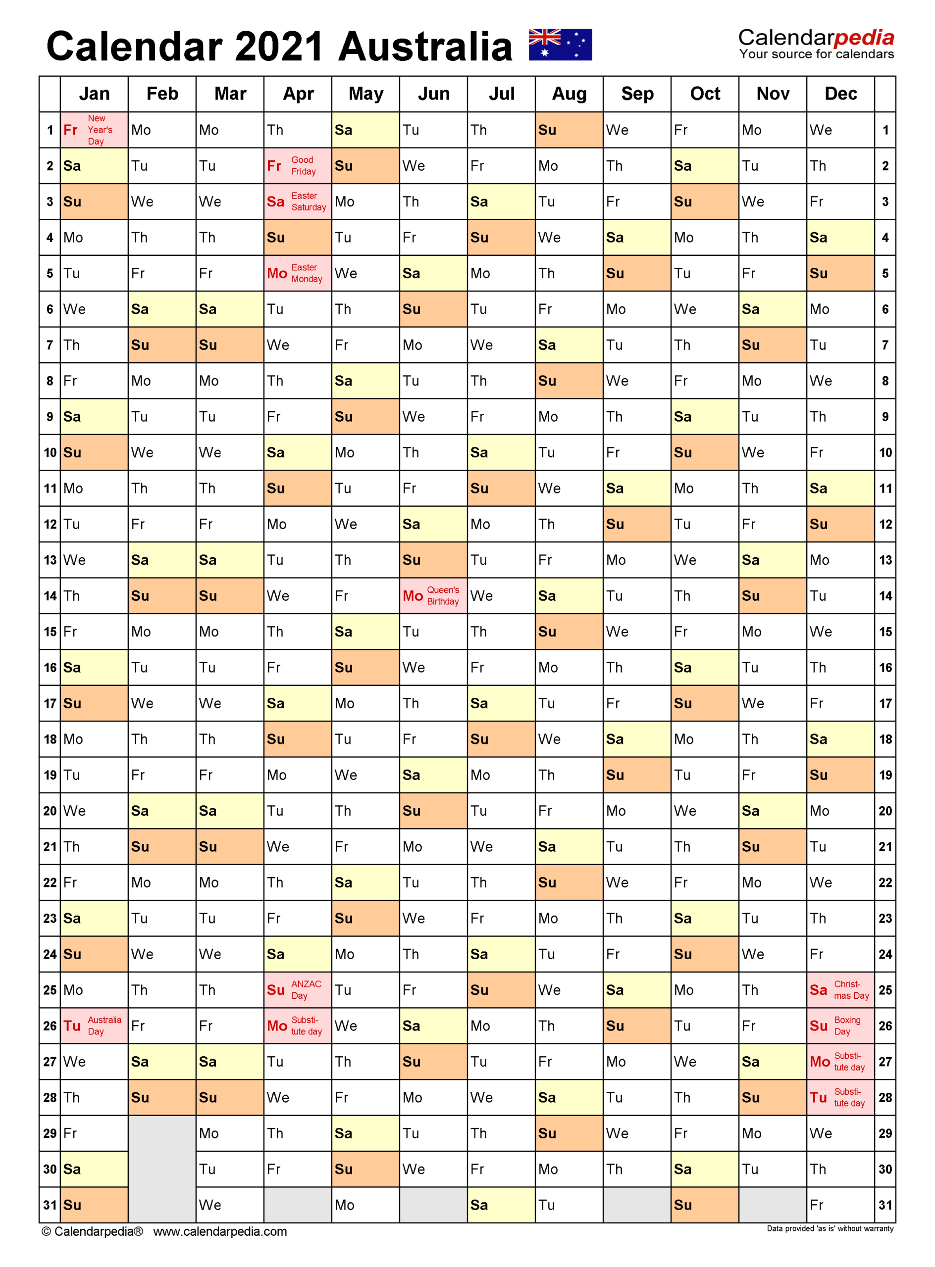 Australia Calendar 2021 - Free Printable Word Templates  Fiscal Year 2021 Definition Australia