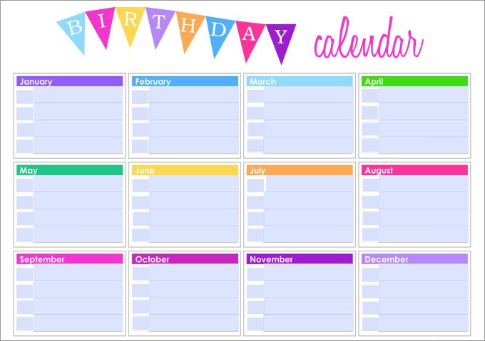 Awesome Printable Birthday Calendar Template | Free  Free Printable Birthday Calendar Template