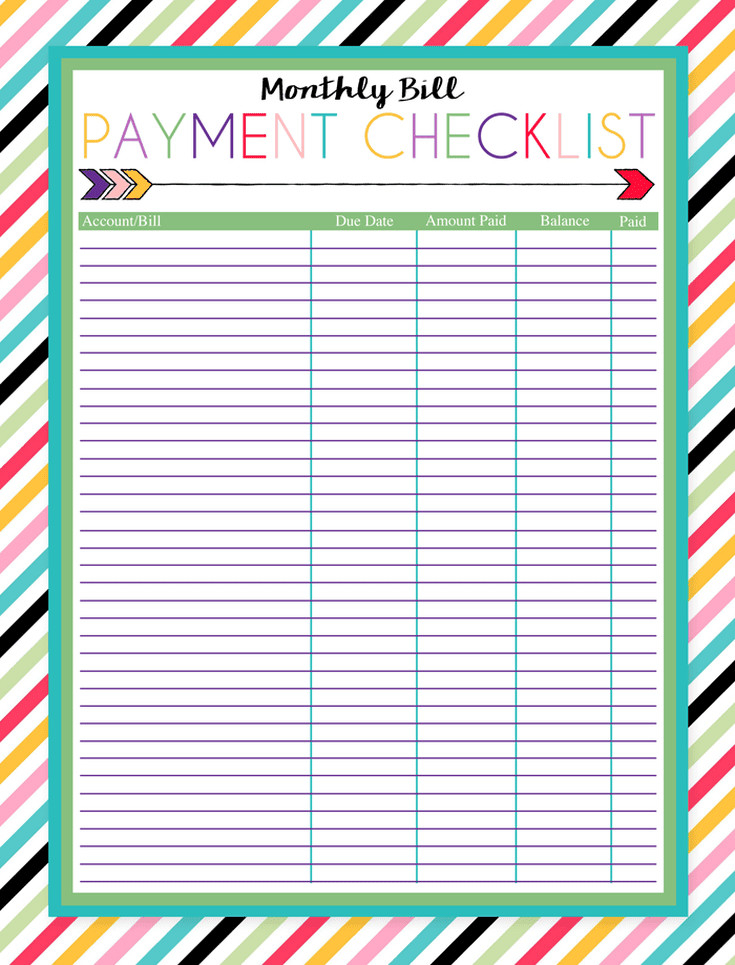 Bill Chart Printable | Template Business Psd, Excel, Word, Pdf  Monthly Bill Printable Free