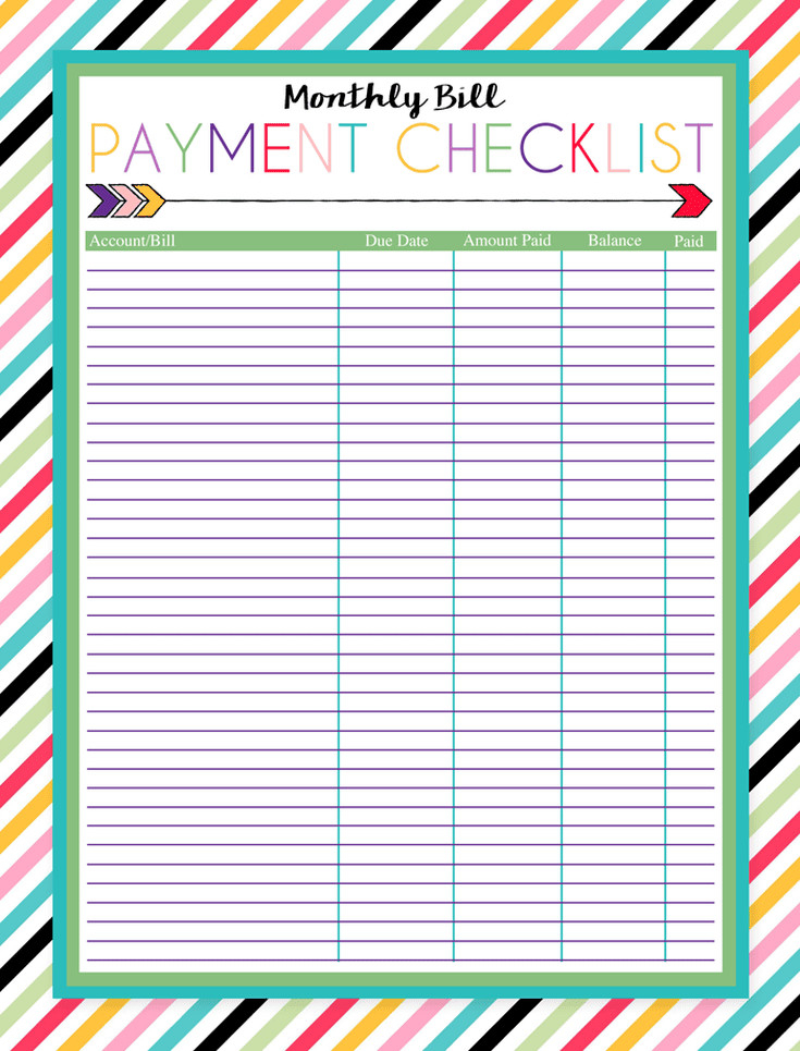 Monthly Bill Printable Free Template Calendar Design