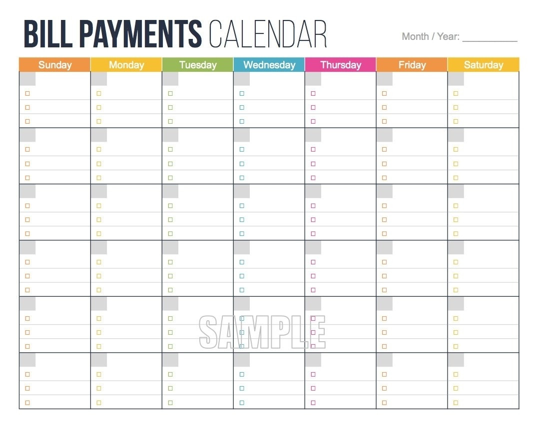 Bill Due Date Calendar Template | Calendar Template Printable  Calendar Bill Due Dates