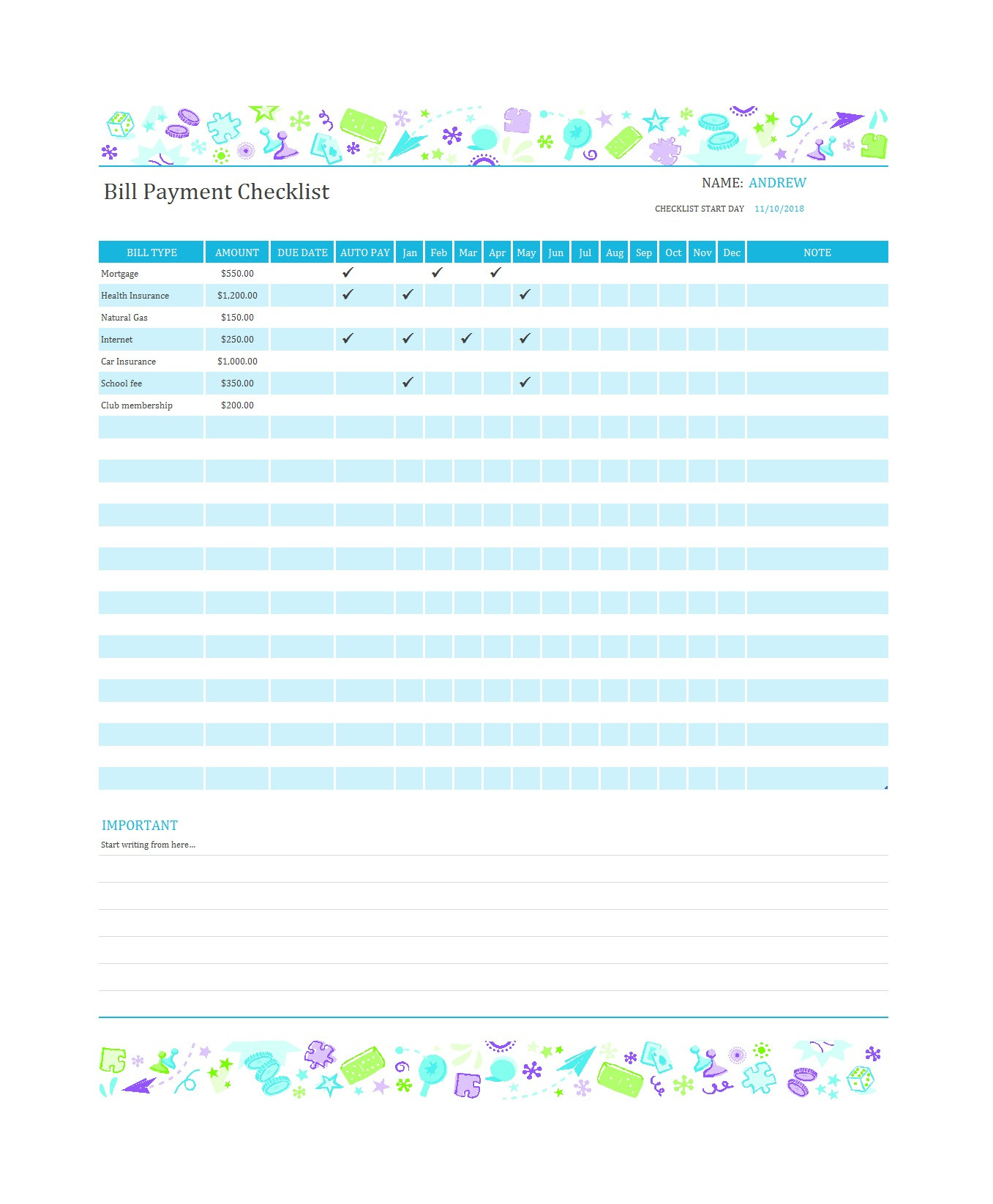 Bill Due Dates App