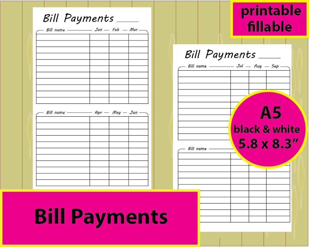 Bill Payments Printable Pdf Bill Payment Tracker Personal  Bill Payment Calendar Pdf