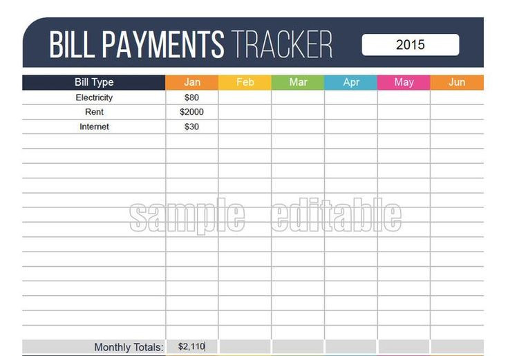 Bill Payments Tracker Printable - Fillable - Personal  Fillable Bill Pay Worksheet