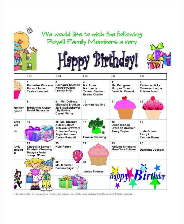 Birthday Calendar - 14+ Free Word, Pdf, Psd Documents  Free Printable Birthday Calendar Template