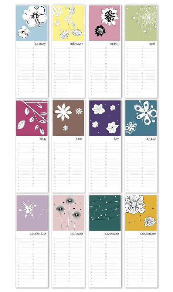 Birthday Calendar Flowers Printable Pdf  Free Printable Birthday Calendar Template