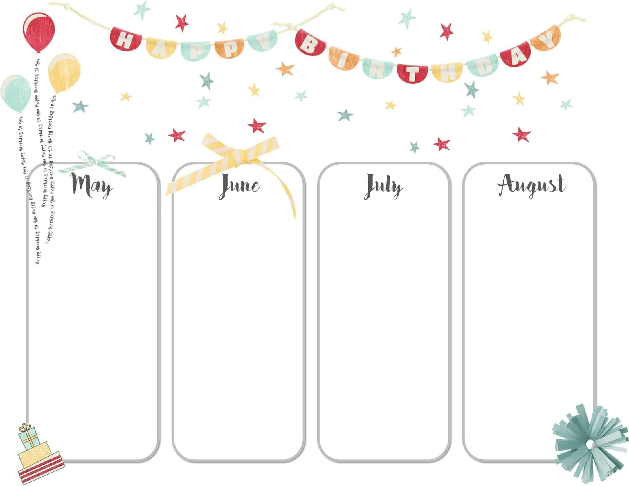 Birthday Calendar Template #  Free Printable Birthday Calendar Template