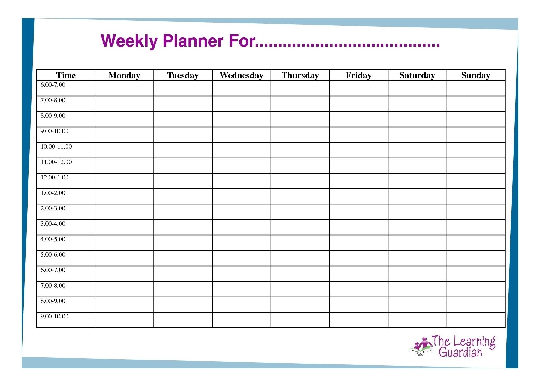 Blank 7 Day Calendar To Print | Free Calendar Template Example  7-Day Weekly Planner Template