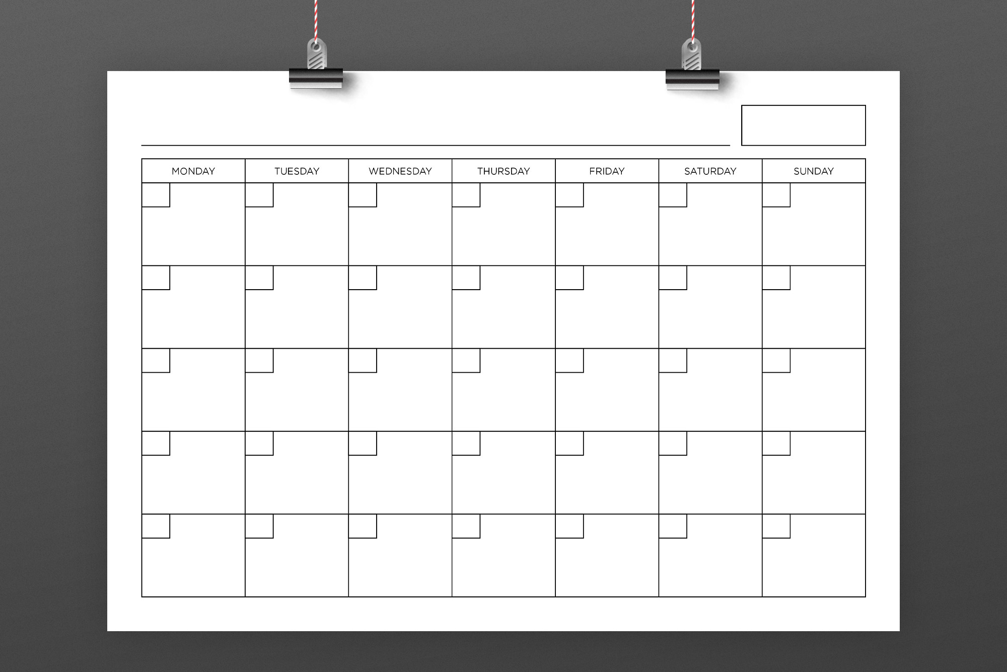 Blank Calendar Page Template Set  Printable Blank Calendar Page Template