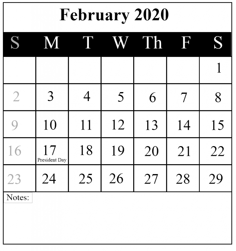 Blank February 2020 Calendar Printable Template - Pdf Word  February 202 Calnedar