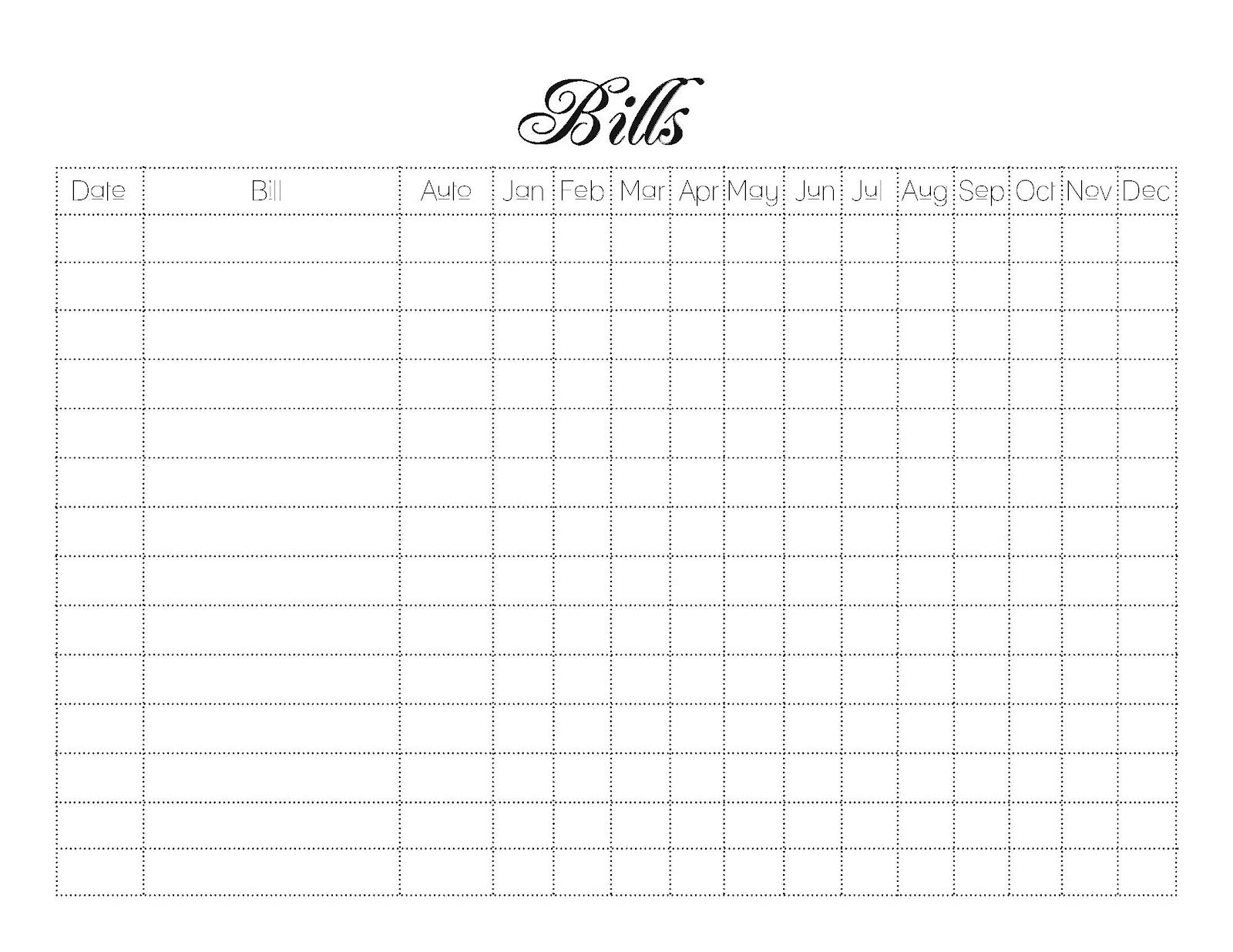 Blank Monthly Bill Payment Worksheet | Free Calendar  Weekly Bills Worksheet