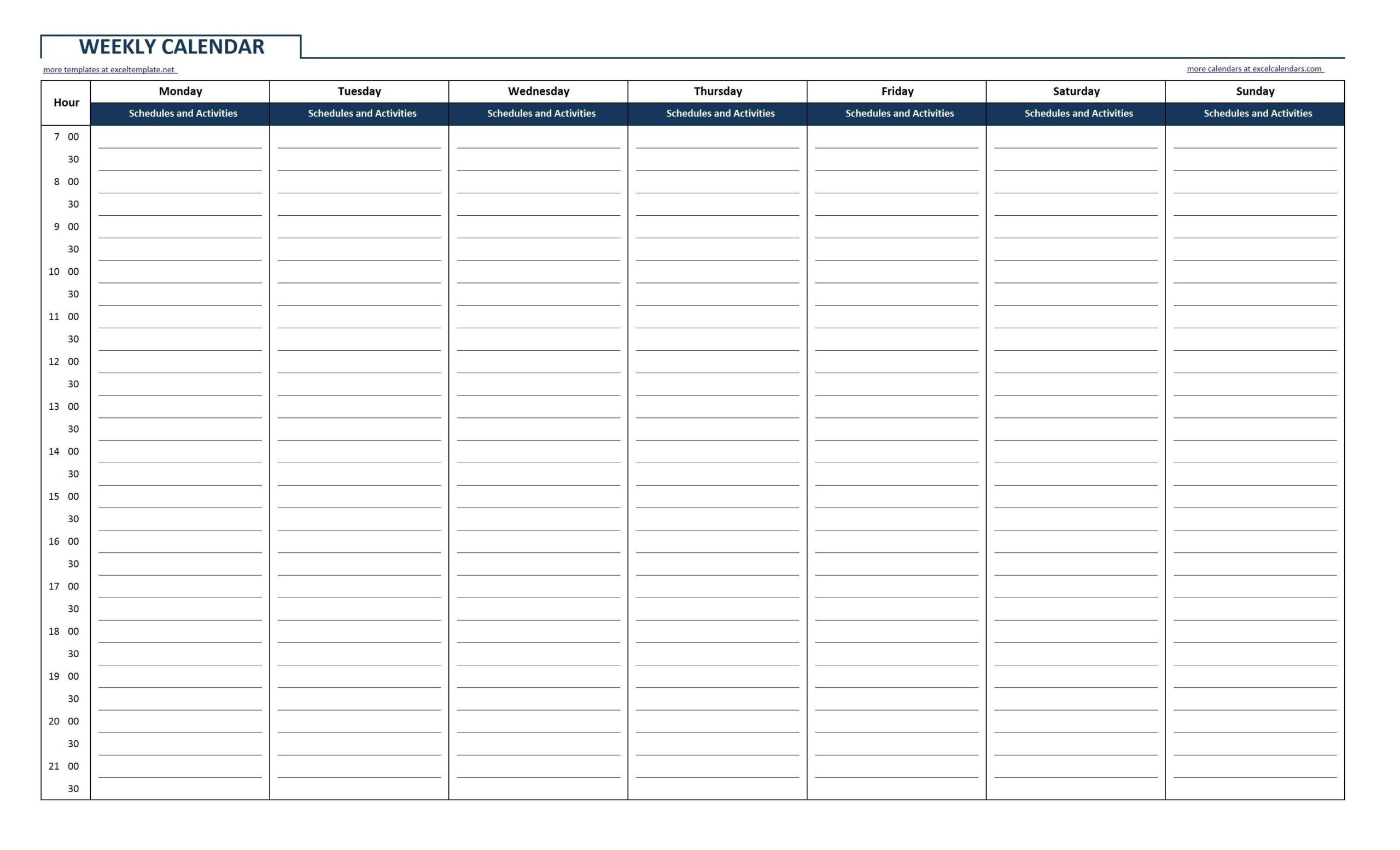 Blank Time Slot Week Schedules | Calendar Template Printable  Free Excel Calendar Template Time Slots