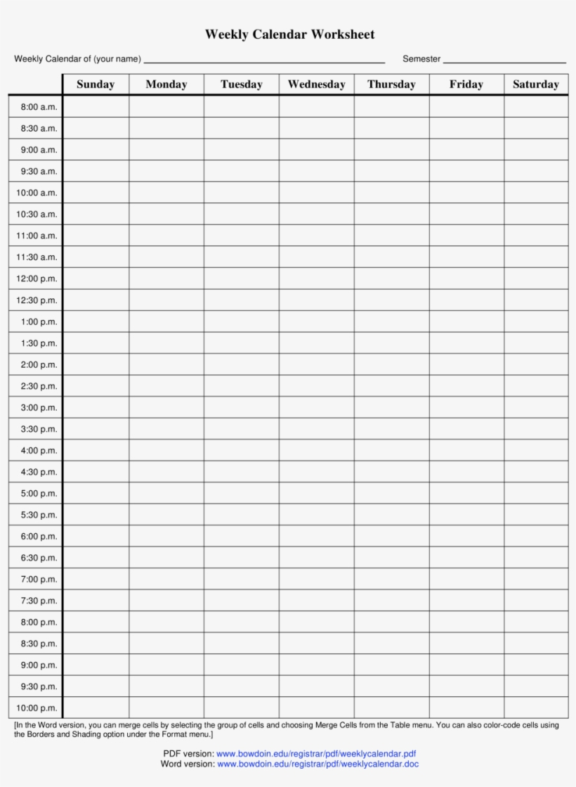 Blank Weekly Calendar Template With Time Slots Pdf  Printable Calendar With Time