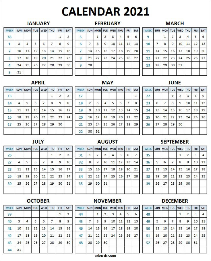 Calendar 2021 With Week Number - 2021 Printable Calendar  Weeknum Calendar