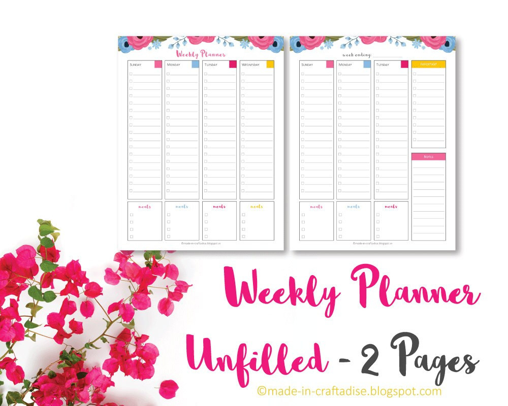 Calendar Any Year Unfilled Blank1 Week 2 Page Spread  Two Page Year Planner