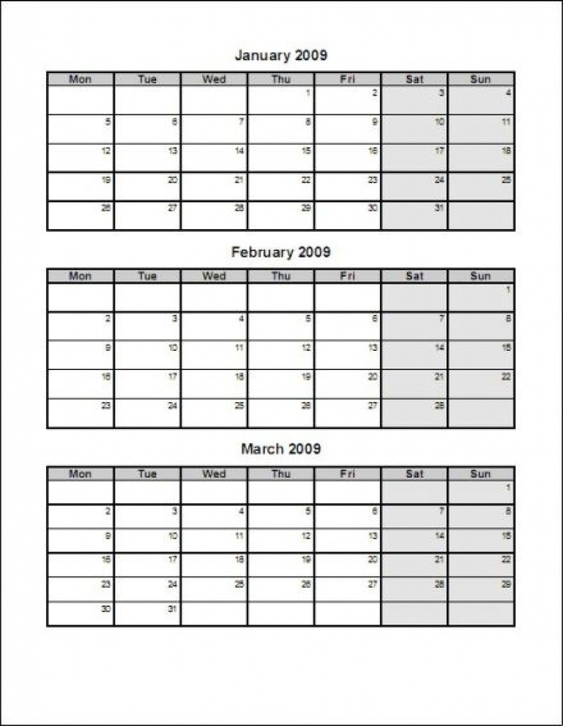 Calendar Template 3 Months Per Page Time And Date  3 Month Calendar Template
