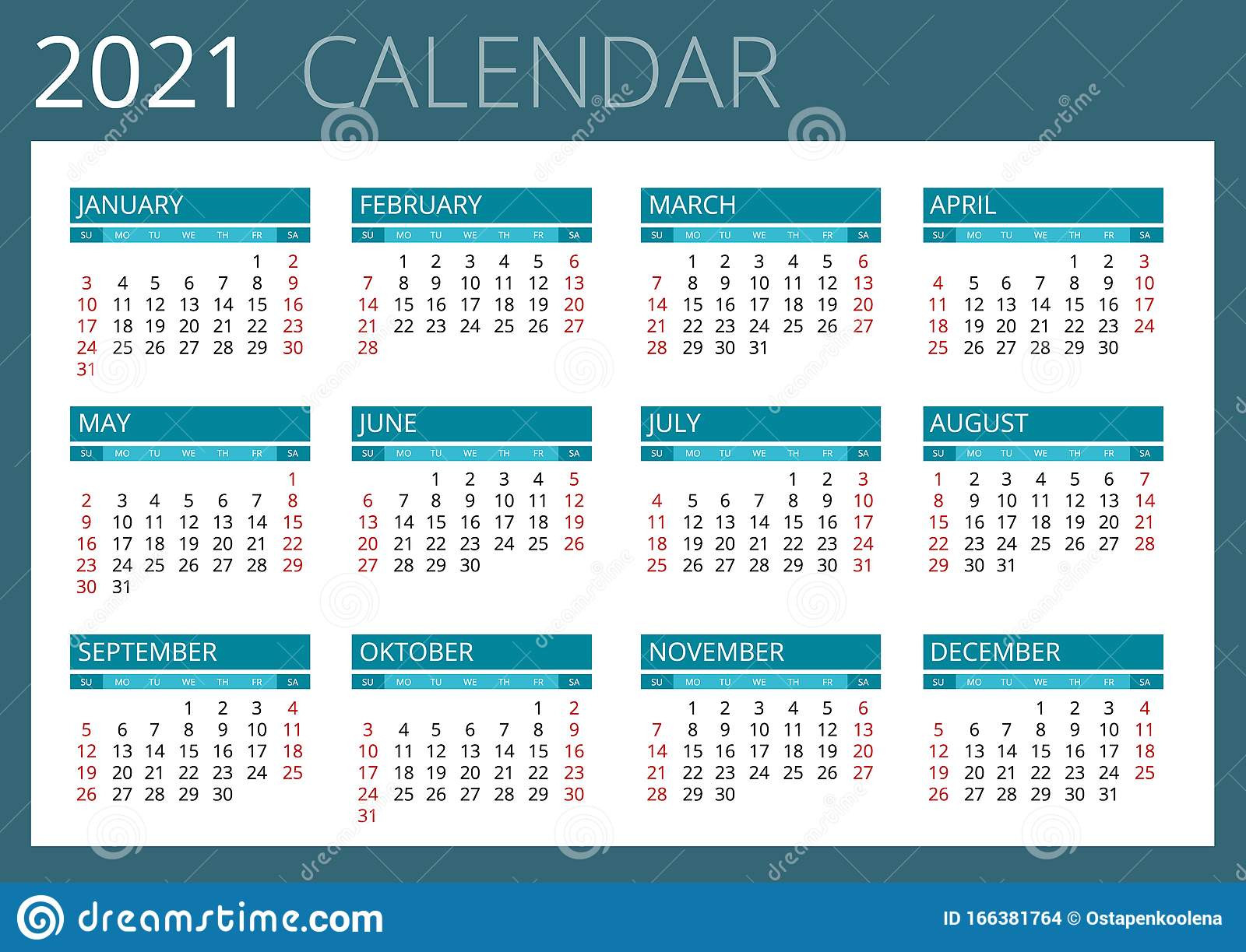 Calendario 2021, Plantilla De Impresión Con Lugar Para  Calendario 2021 Con Las Semanas
