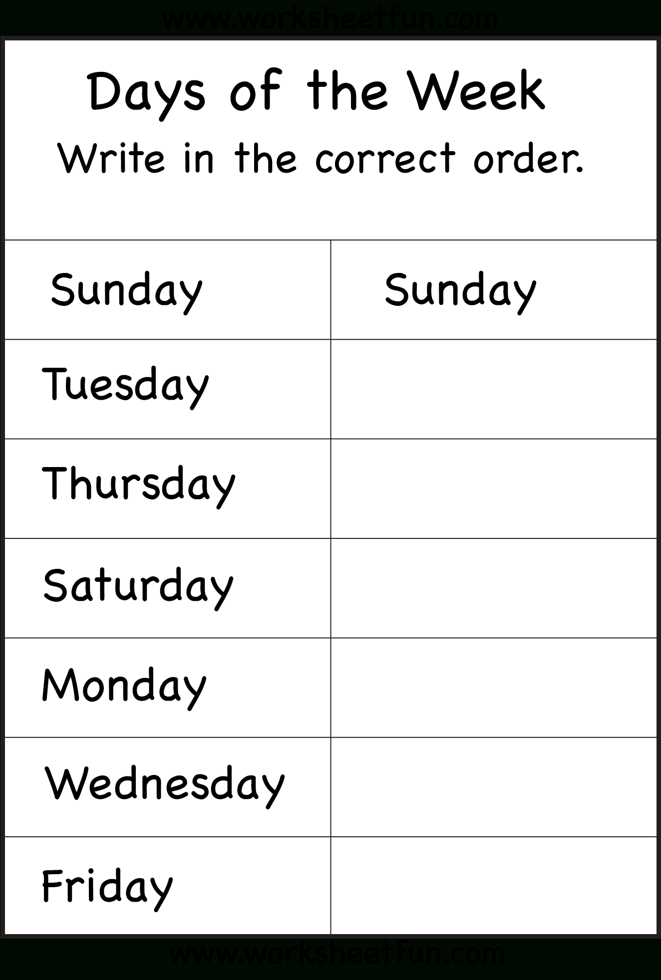 Days Of The Week - 1 Worksheet / Free Printable Worksheets  Days Of The Week Grid For Workers Hours