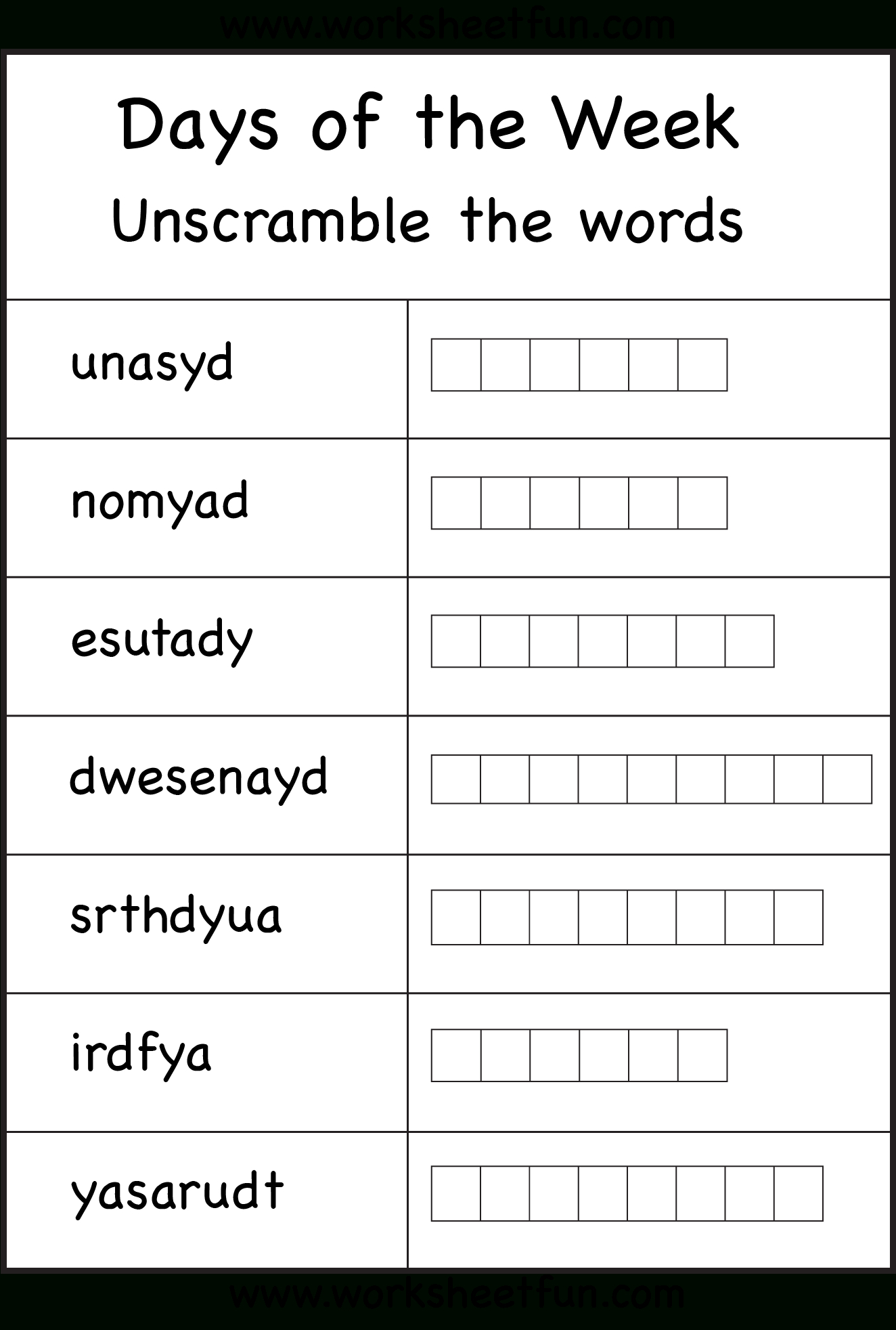 Days Of The Week - 2 Worksheets / Free Printable  Days Of The Week Grid For Workers Hours