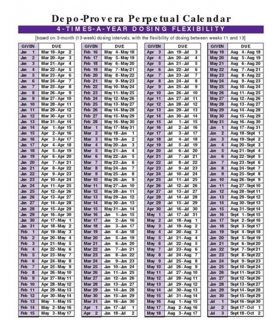 DepoProvera Perpetual Calendar Template Calendar Design