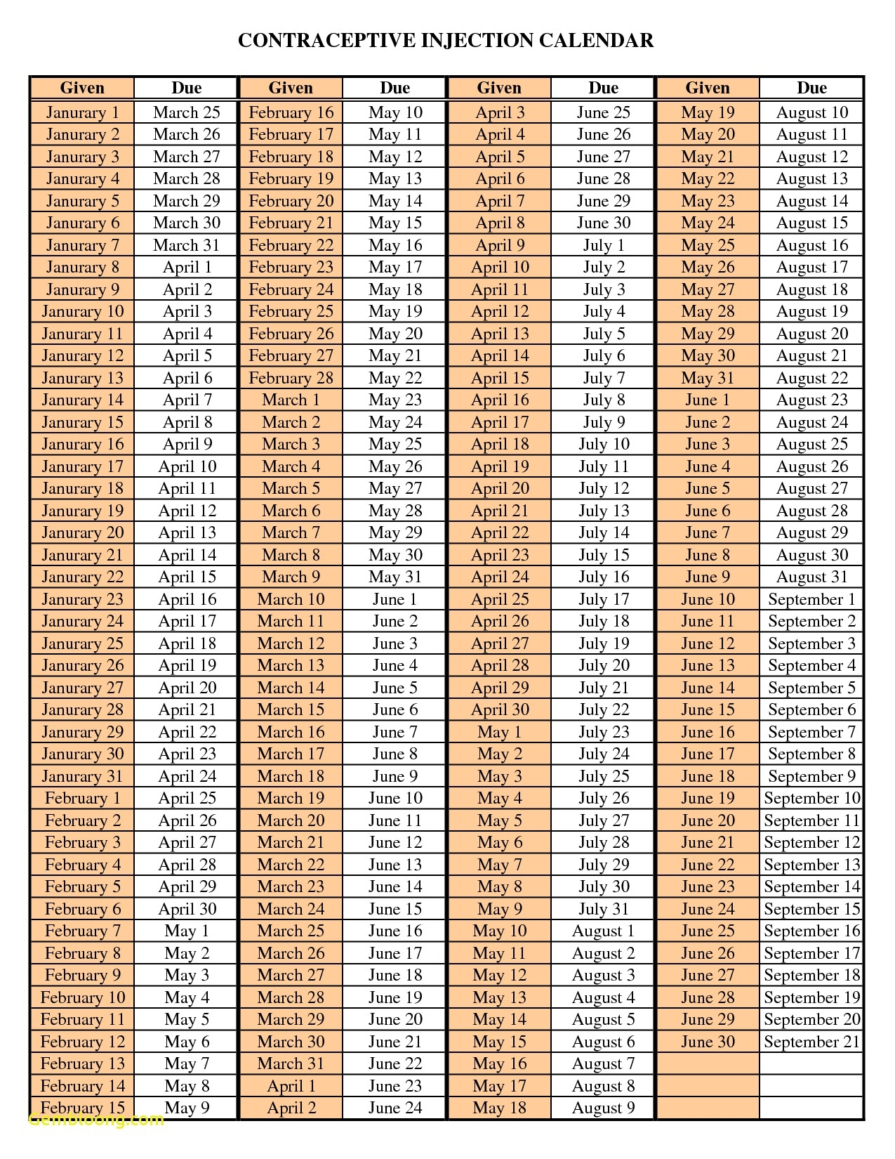 Depo Provera 12 Week Schedule | Printable Calendar  Depo Provera Injection Calendar 2021 Pdf