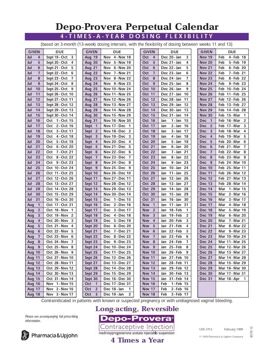 Depo Provera Calendar 2021 Printable | 2021 Printable  Depo-Provera Printable Calendar 2021