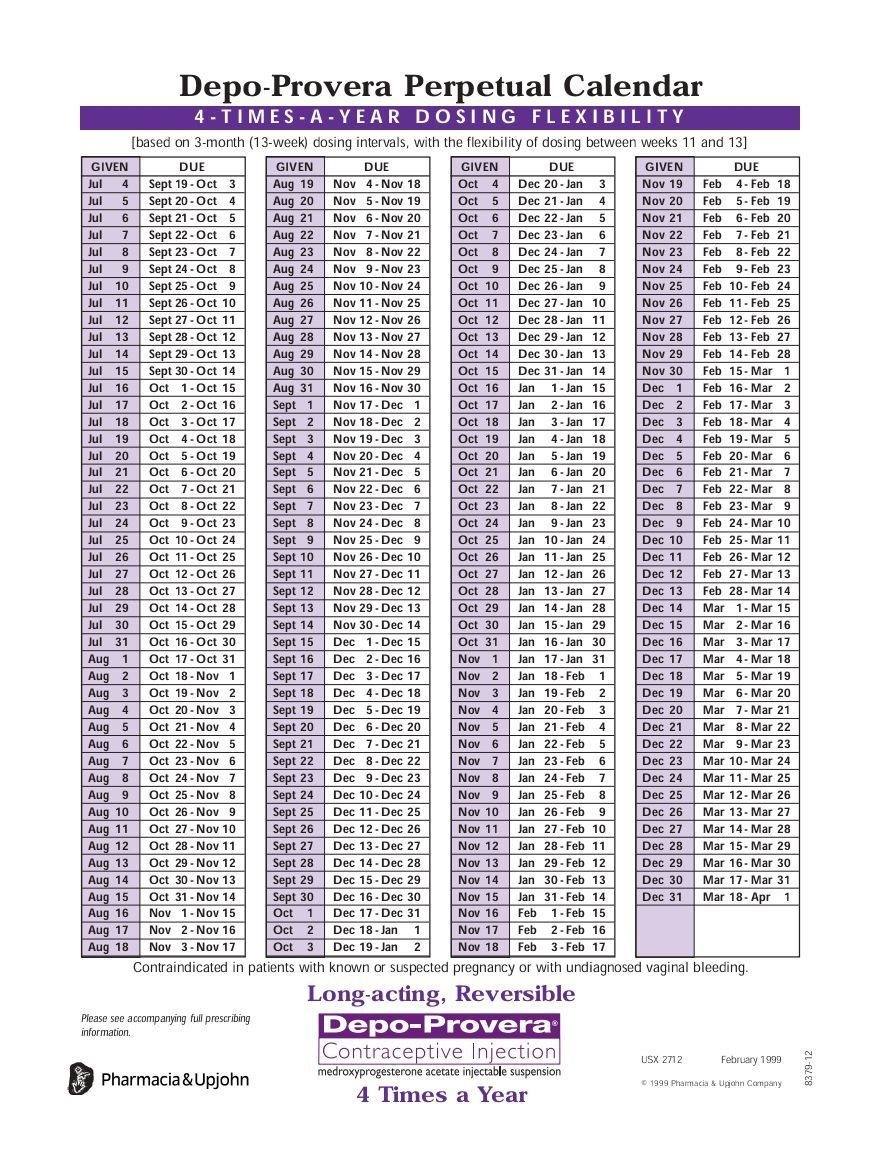 Depo Provera Calendar 2021 - Template Calendar Design  Depo-Provera Perpetual Calendar