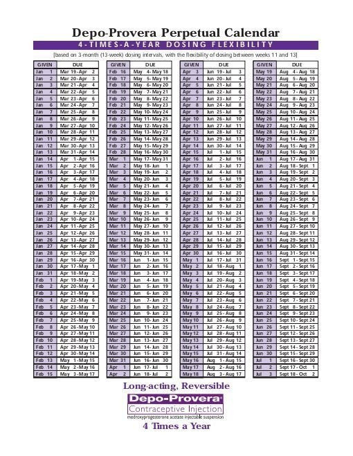 Depo Shot Injection Schedule - Template Calendar Design