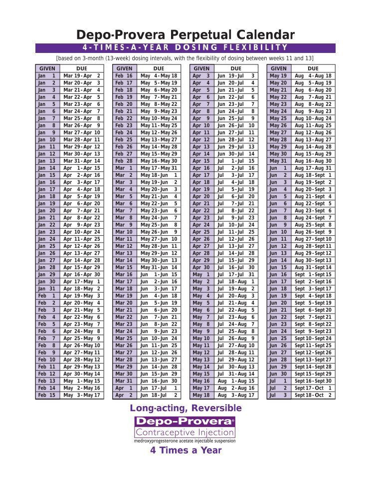 Depo-Provera Perpetual Calendar | Calendar Printables  Depo Calander