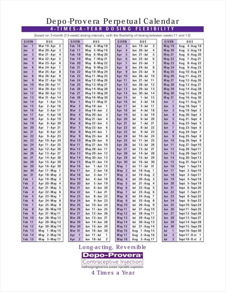 Depo Provera Printable Calendar | Example Calendar Printable  Depo Shot Injection Schedule