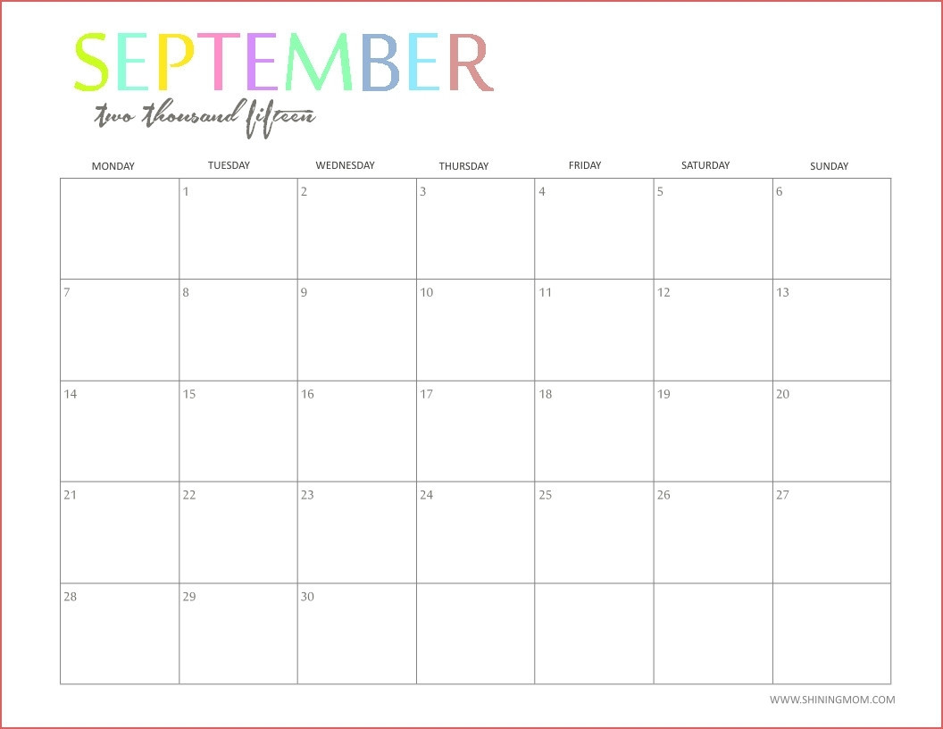 Editable 2015 Monthly Calendar Template - Calendar  Editable Blank Calendar Template