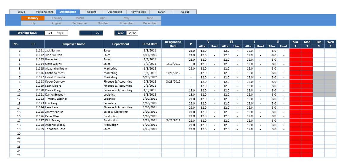 Employee Attendance Calendar And Vacation Planner  Employee Attendance Tracker