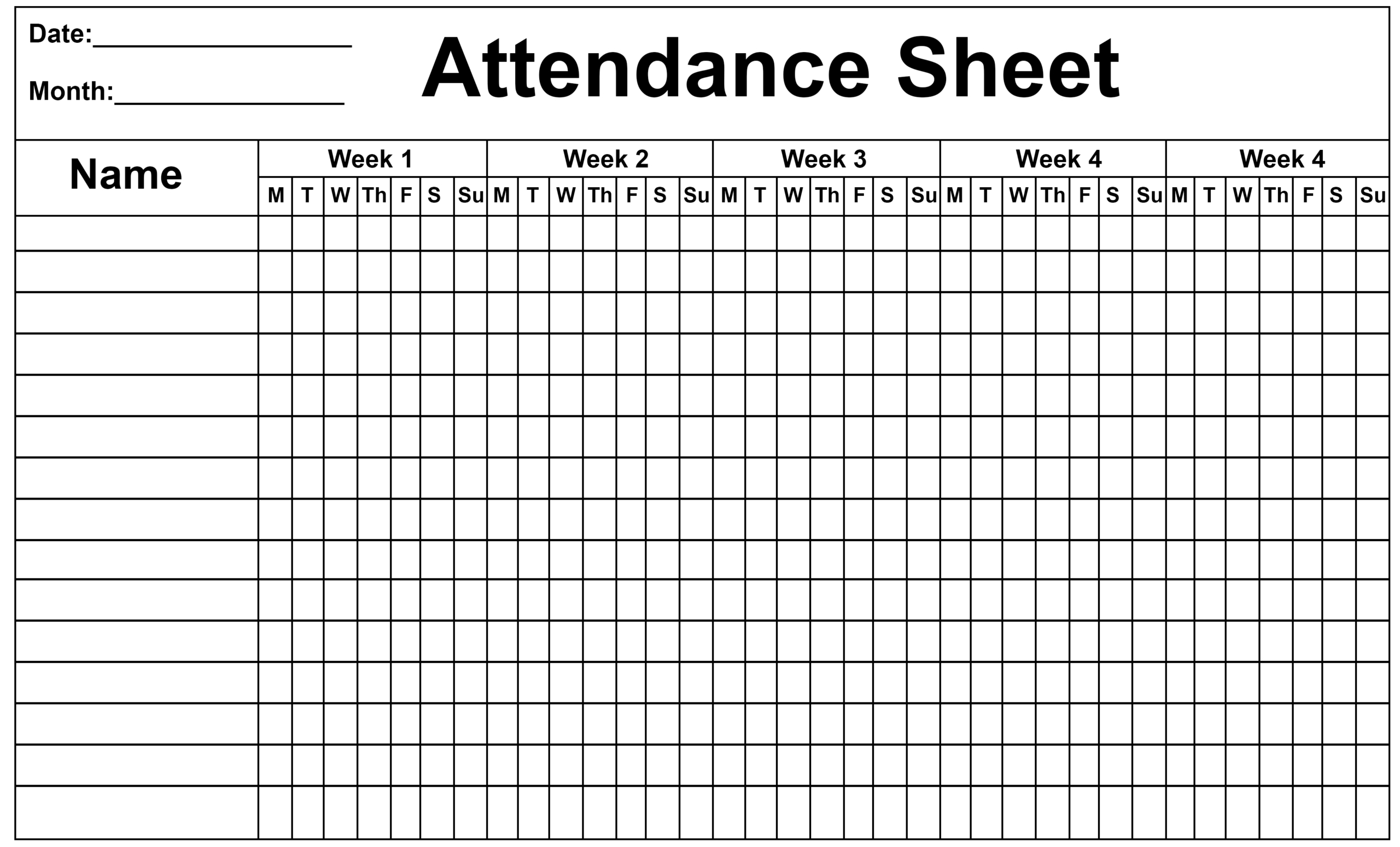 Free 2021 Absentee Sheet Template Calendar Design