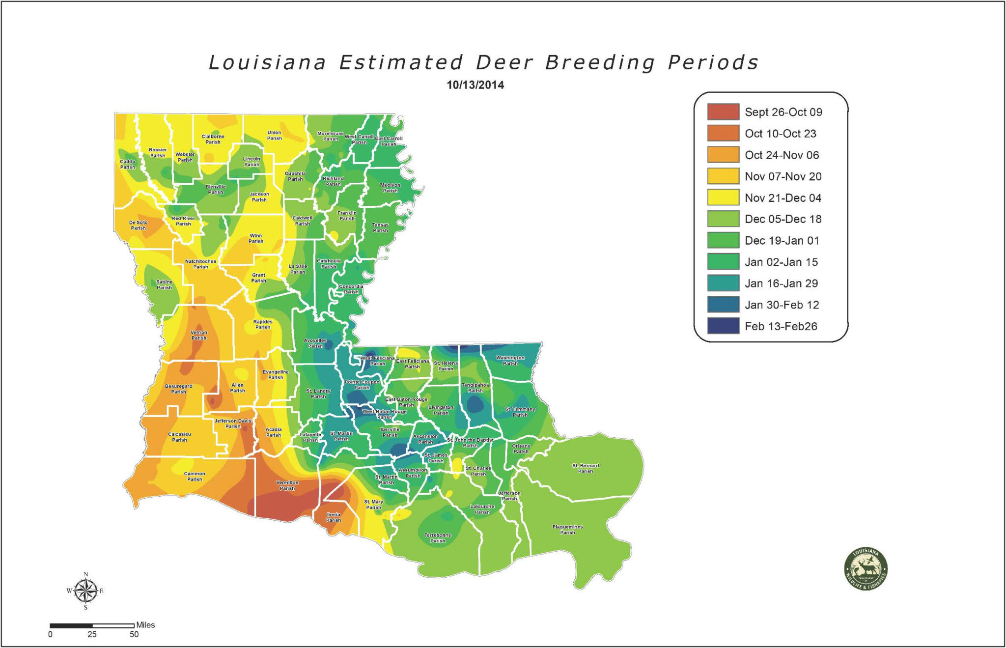 Estimated Deer Breeding Periods | Louisiana Department Of  Ga 2021 Deer Rut Map