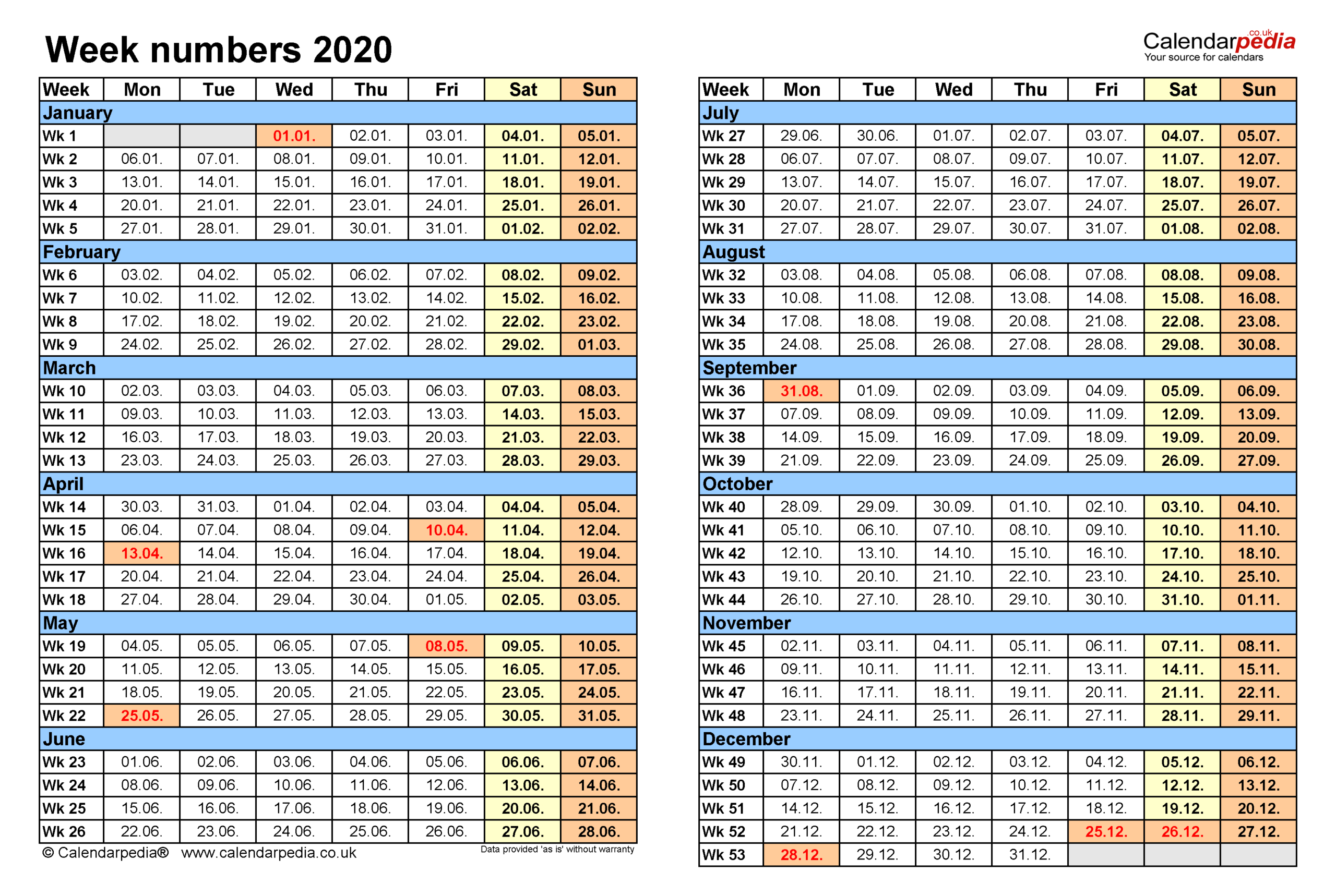 Excel Calendar With Week Numbers 2021 | Calendar  Calendar By Week Number Pdf