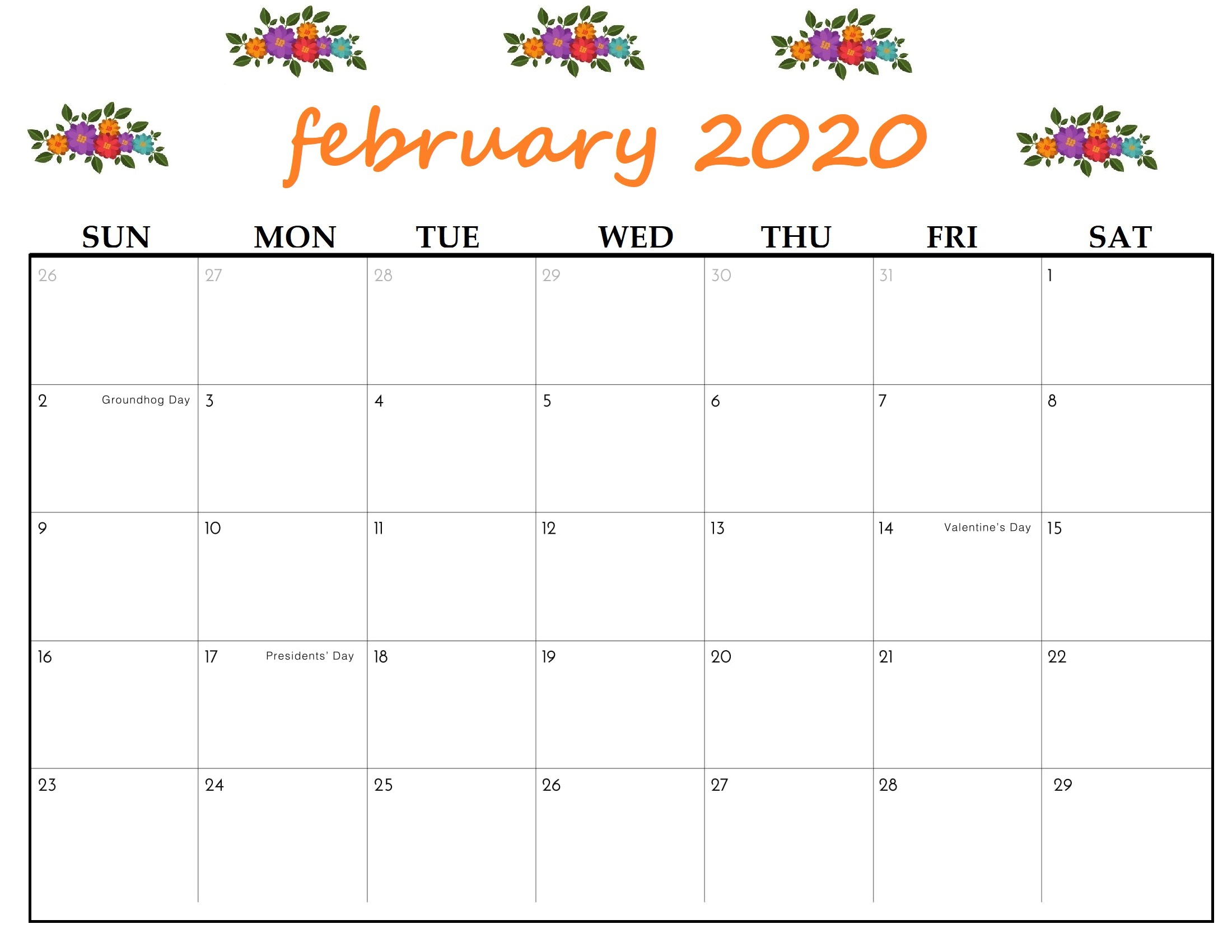 February 2020 Pdf Floral Calendar Template | Calendar  Small December 2021 Calendar Printable