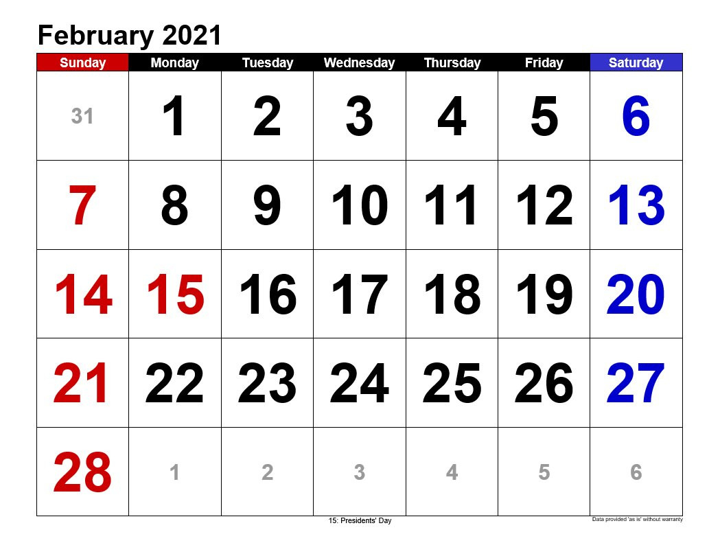 February 2021 Calendar In Landscape | Allcalendar  Feb 2021 Calendar