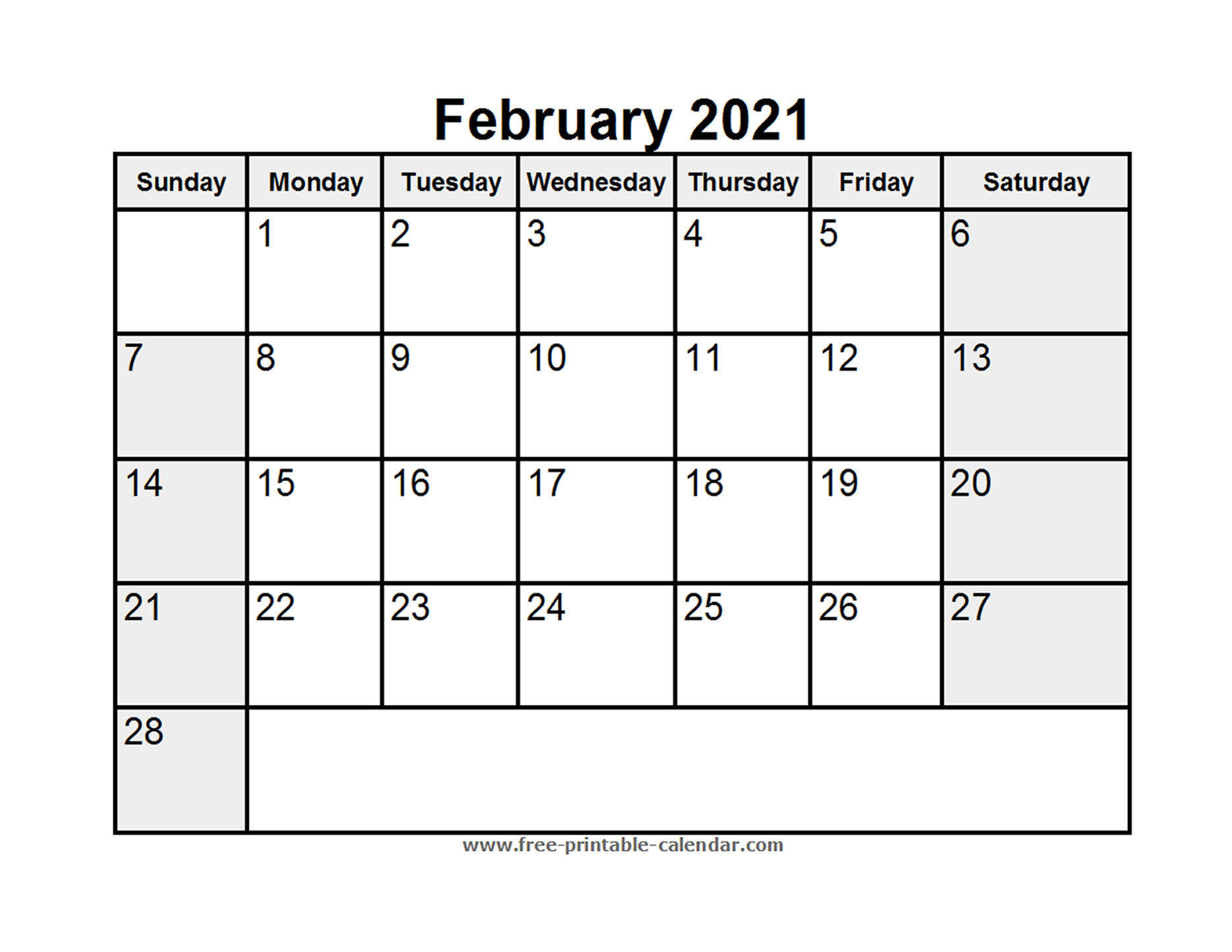 February 2021 Calendar Printable Free - Free Printable  Feb 2021 Calendar