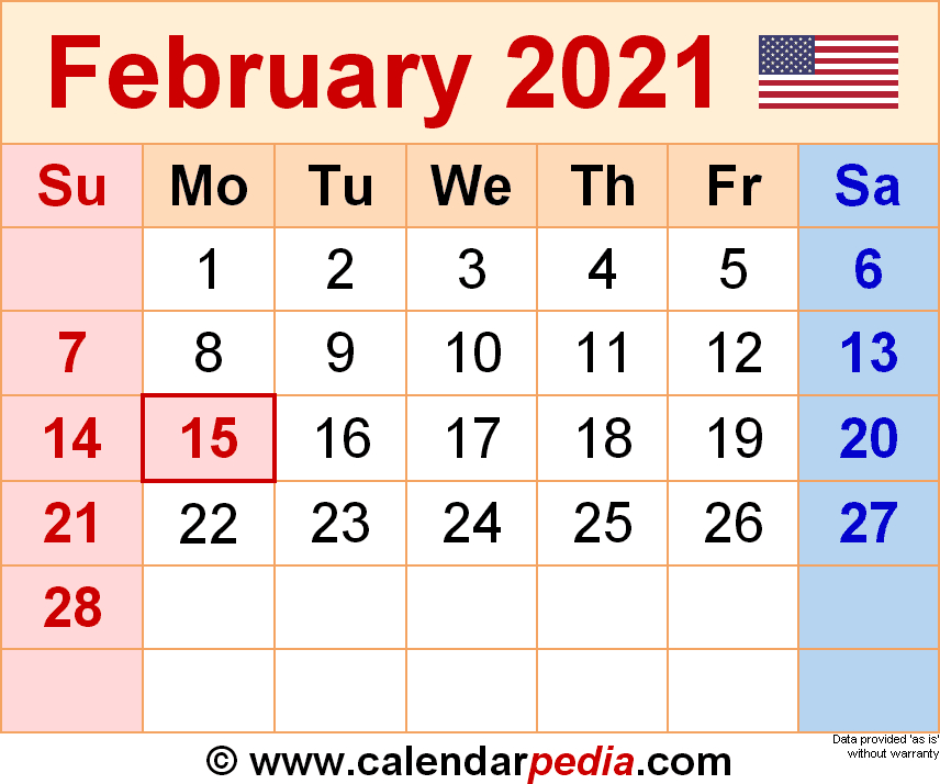 February 2021 Calendar | Templates For Word, Excel And Pdf  Feb 2021 Calendar